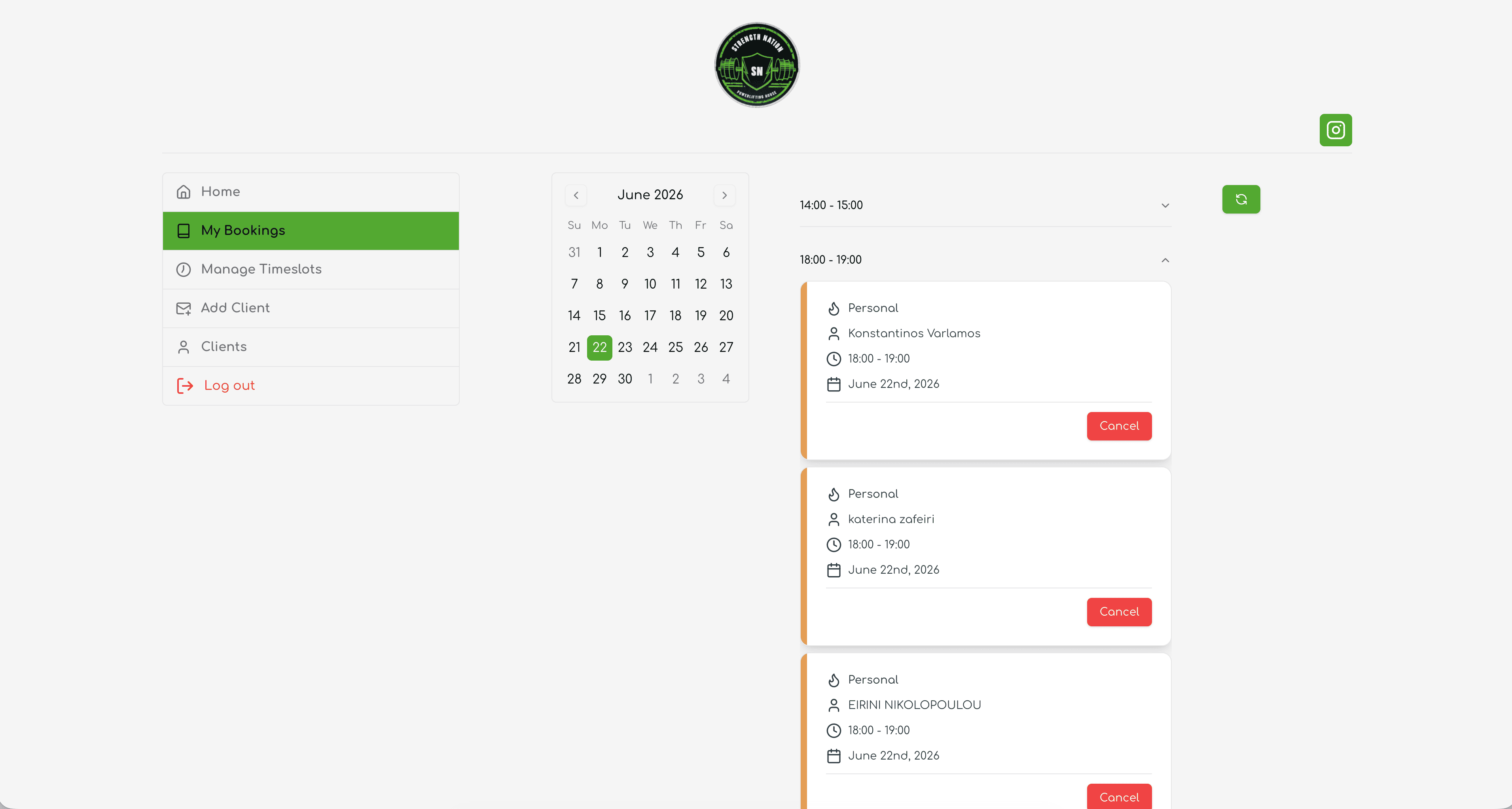 Trainer bookings
